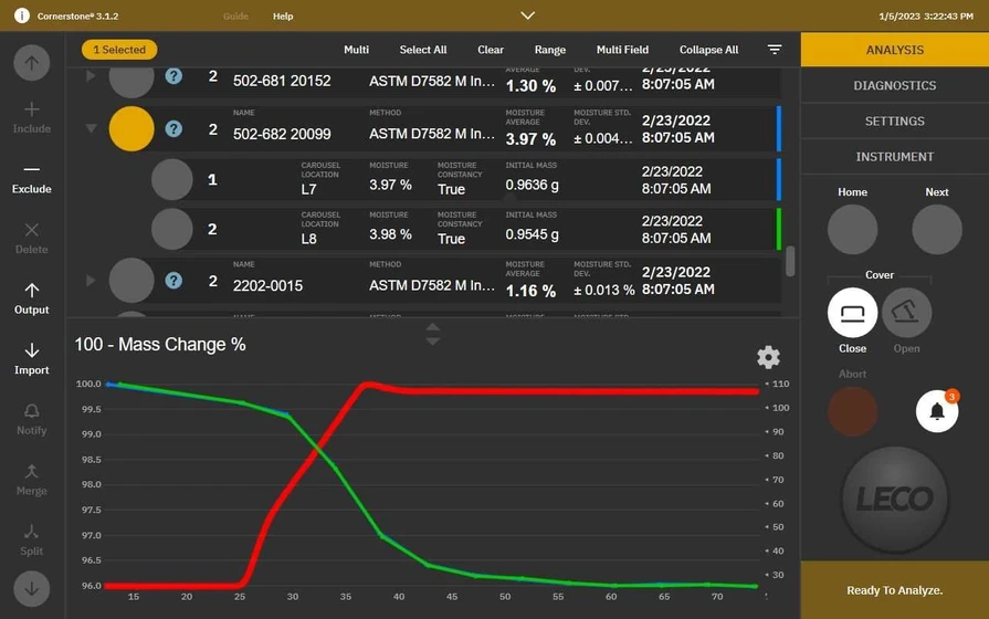 LECO TGM800 Termogravimetrický analyzátor vlhkosti: Uživatelsky přívětivý software Cornerstone®.