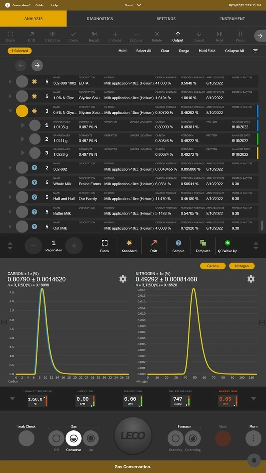 LECO řada 928 Stanovení makrohodnot pomocí spalování:  Uživatelsky přívětivý software Cornerstone.