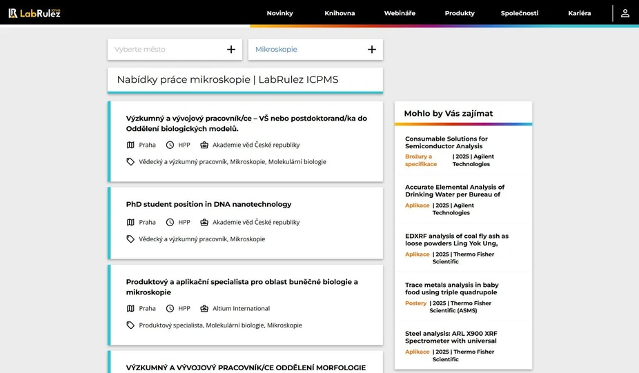 <p>LabRulez: Pracovní pozice v mikroskopii: Výzkum, vývoj a aplikace v biologii i materiálových vědách</p>