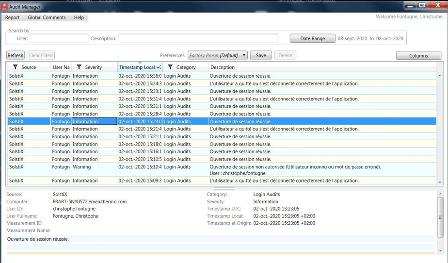 Thermo Scientific SolstiX XRD Software se Security Suite: Komplexní sledování aktivit a logování událostí umožňuje vytvářet detailní auditní stopy pro váš XRD přístroj i jím generovaná data.