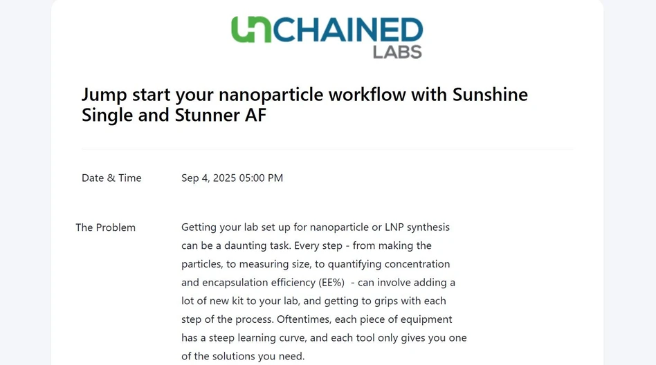 Unchained Labs: Jump start your nanoparticle workflow with Sunshine Single and Stunner AF